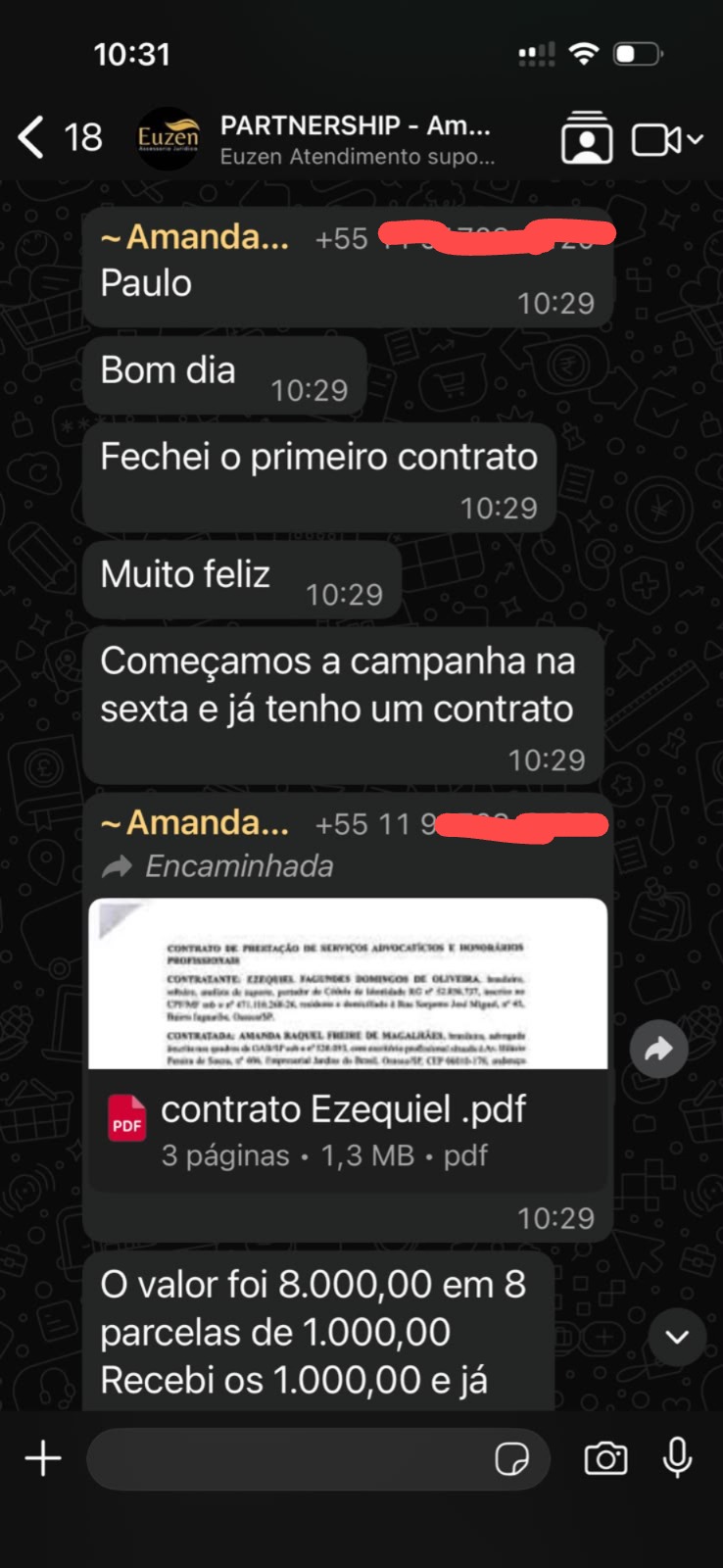 Print de resultado de cliente Euzen