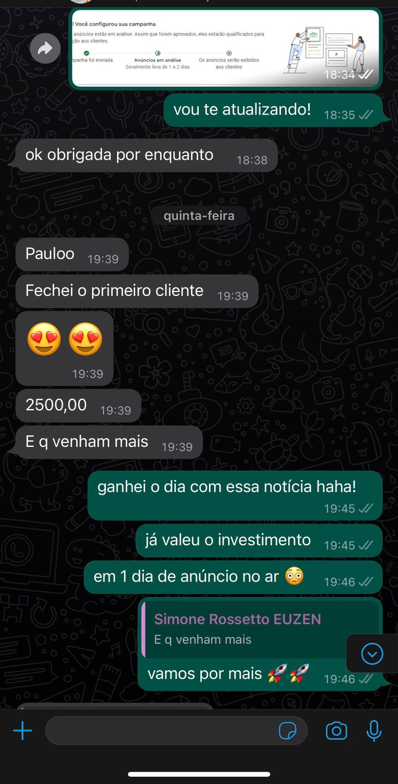 Print de resultado de cliente Euzen